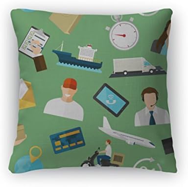 Gear New Throw Pillow Accent Decor, Pattern With Flat Color Icons Concept For Delivery Service, 20" Cover Only, 3659607GN