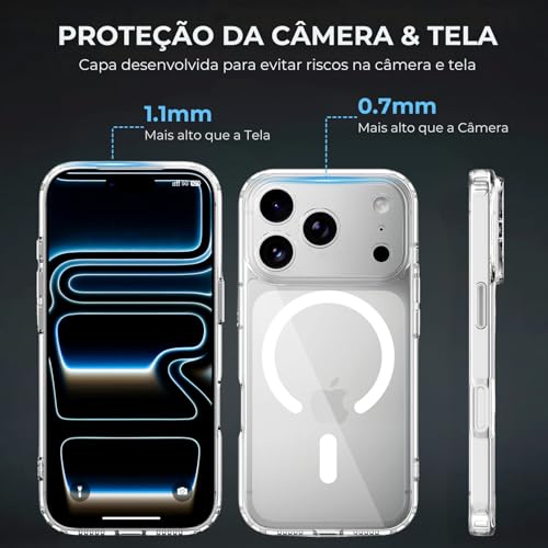 Kadaqe Capa para [iPhone 17 Pro MAX] Case Magnetica Slim com [Proteção de Camera] Premium Clear Case Transparente [Anti-Amarelamento] Compatível com MagSafe e Anti Impacto [Nivel Militar]
