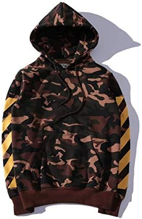 Mazuss Off White Men's Camouflage Striped Plus Velvet Hoodie Long Sleeves Couple top
