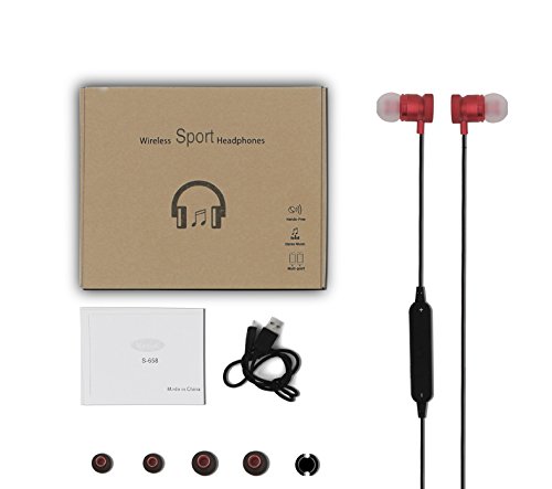 Bluetooth Headphones with Mic Bass Noise Cancelling, New Trent Bluetooth Sport HD Stereo Headset In-ear Earbuds Earphones with Flexible Ear Hooks (Red)