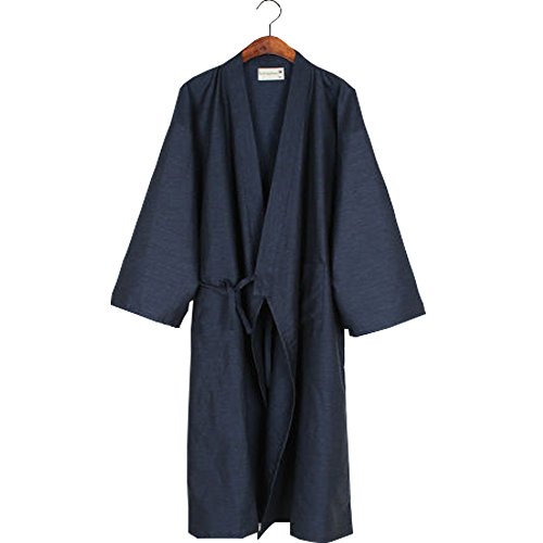 Men Japanese Bathrobe Kimono Yukata Pajamas Cotton Soft Sleepwear Robe Gown Nightwear (Dark Blue, S)