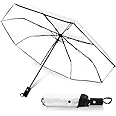 Clear Umbrella, Transparent Folding Automatic Open Close Travel Umbrellas for Rain,Wind and Snow, Lightweight Portable Windproof Umbrella for Adult Unisex (1 Pack)