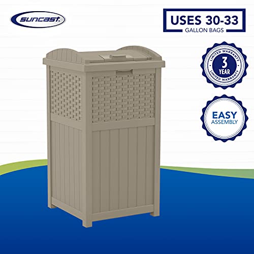 Suncast 33 Gallon Hideaway Trash Can for Patio Resin Outdoor Trash