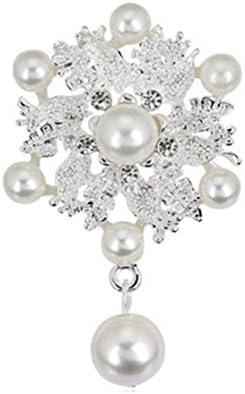 YiYi Operation Vintage Women's Faux Pearl Gold Plated Rhinestone Flower Teardrop Dangle Banquet Brooch Pin