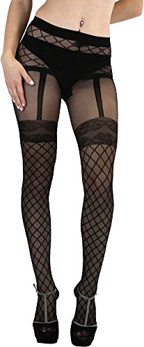 Tobeinstyle women s sheer pantyhose with faux fencenet …