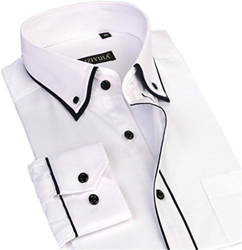 Men's Long-sleeved Double Layer Collar with Black Piping Dress Shirts