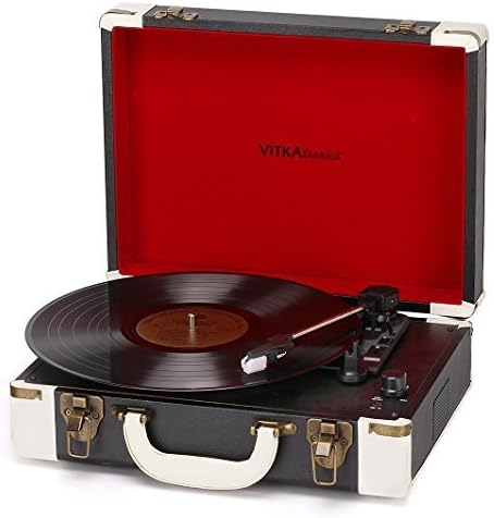 Vitkatronics Black & White Portable Turntable Suitcase USB Record Player Ambassador Stereo Speakers