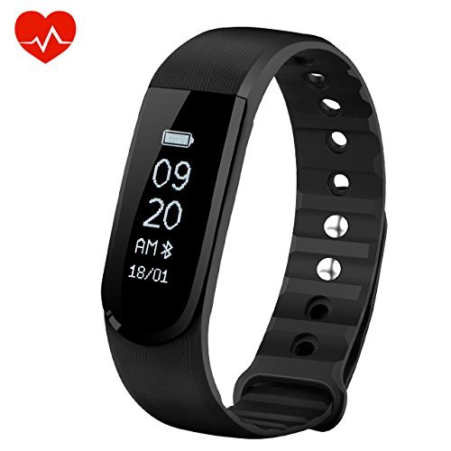 OMorc Bracelet Connecté Sport Cardiofréquencemètre Smart Band Bluetooth 4.0 Etanche Tracker d'activité Podomètre avec Contrôle de la Musique, Alarme, Step, Calories, Sommeil pour iPhone Android Smart Phone