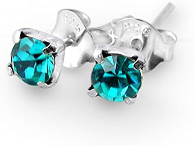 December - Blue Zircon 4MM 4 Claw Set Birthstone 925 Sterling Silver Stud Earring
