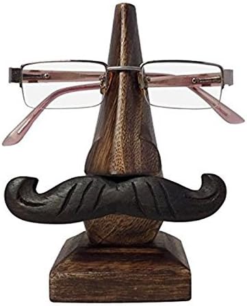 GREENTOUCH CRAFTS Men Handmade Wooden Nose and Mustache Shaped Spectacle Holder Chasma Stand Figurine Best Gifts for Father (Brown, Standard)