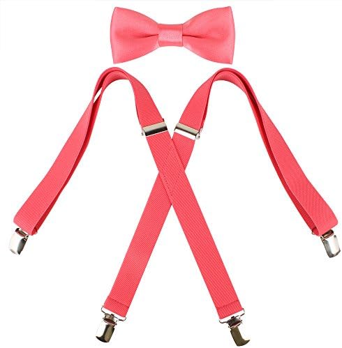 Kat Cheung Bahar 2PCS Bow Tie And Suspenders Set For Kids 4 Clips Adjustable X