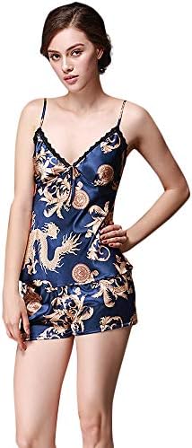 Cattliy Women Sleepwear Sexy Slip Satin Nightwear Lace Cami Unpadded Flower Pajamas V-Neck Sleepwear Floral Silk Nighty for Women