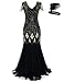 Women 1920s Flapper Cocktail Maxi Long Gatsby Evening Dress Mermaid Formal Gown (Black/Gold, S)