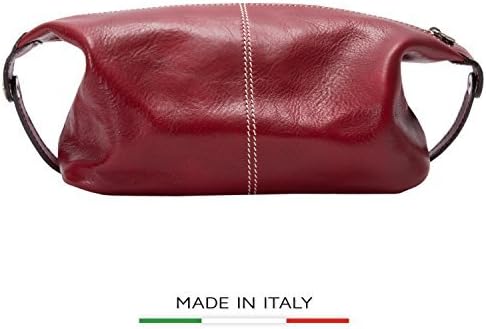 Alberto Bellucci Mens Italian Leather Milano Toiletry Travel Dopp Kit Case in Red