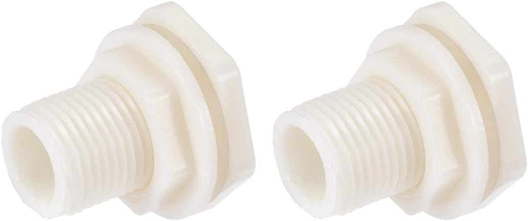 sourcing map Bulkhead Fitting, G1/2 Male, Tube Adaptor Pipe Fitting with Silicone Gasket, for Water Tanks ABS Plastic, White Pack of 2