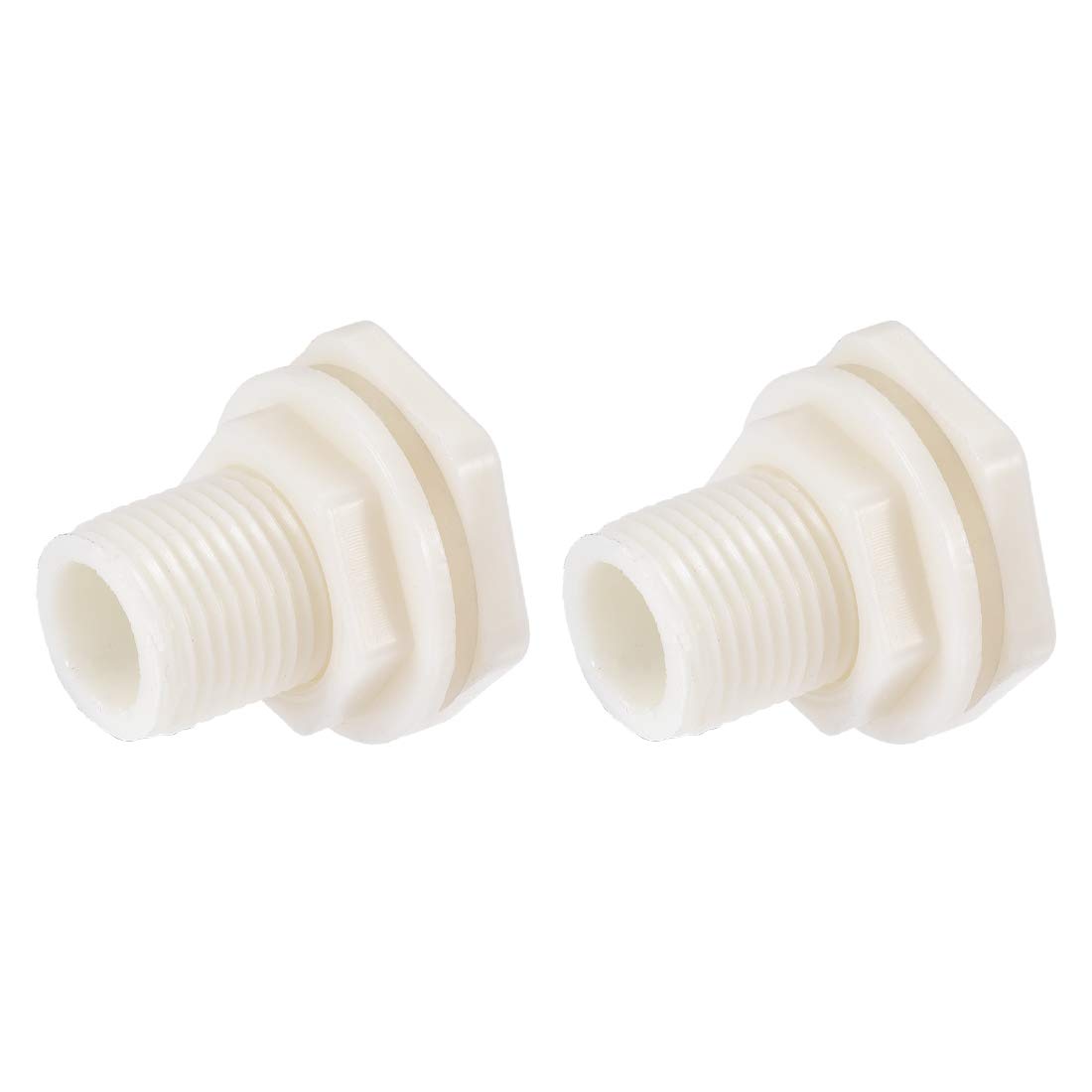 sourcing map Bulkhead Fitting, G1/2 Male, Tube Adaptor Pipe Fitting with Silicone Gasket, for Water Tanks, ABS Plastic, White Pack of 2