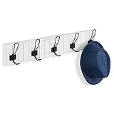 Decorative Wall Mounted White Wood & 5 Black Metal Dual Coat Hooks Entryway Rack / Bathroom Towel Hanger