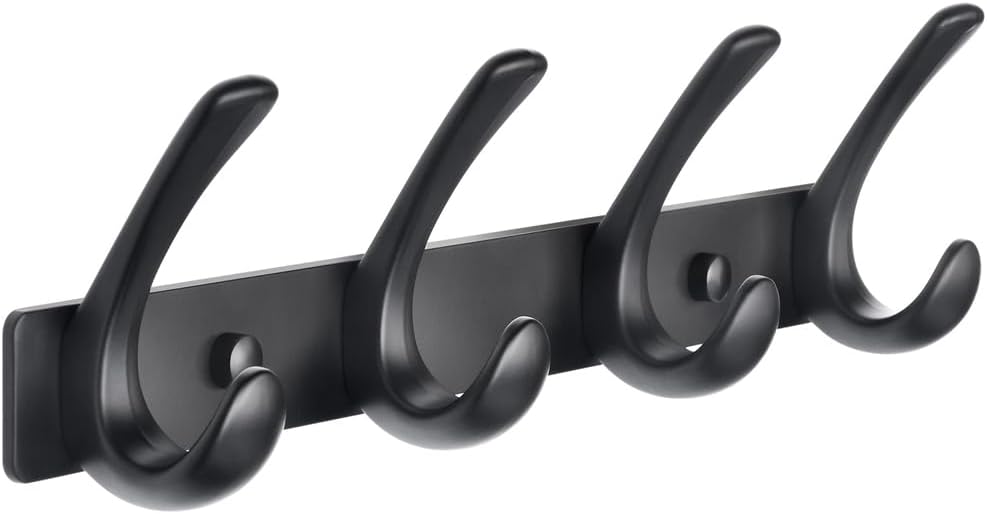 BOOKARROW Coat Hook Wall Mounted Matt Black Heavy Duty Aluminum Wall Coat Rack