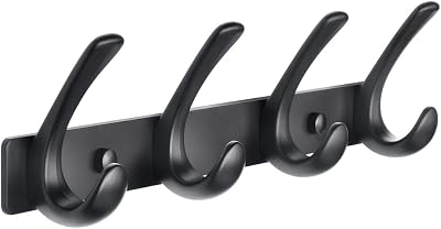 BOOKARROW Coat Hook Wall Mounted Matt Black Heavy Duty Aluminum Wall Coat Rack