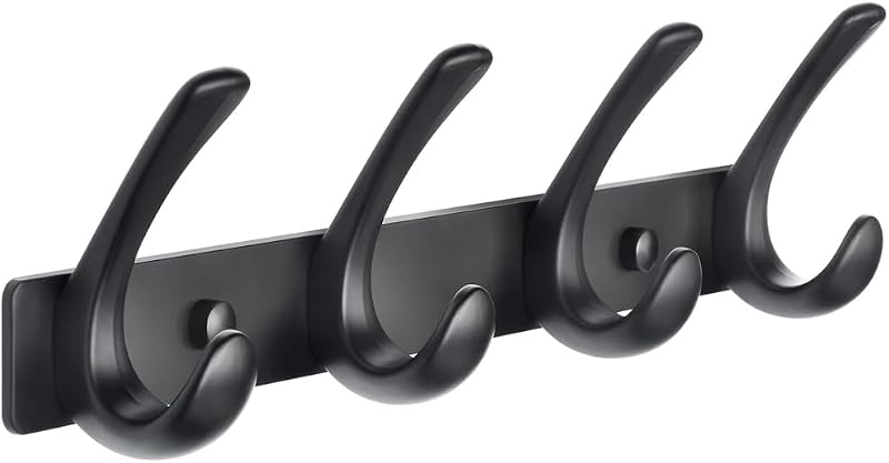 BOOKARROW Coat Hook Wall Mounted Matt Black Heavy Duty Aluminum Wall Coat Rack