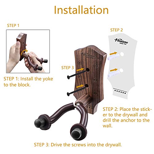 Guitar Wall Mount, Hard Wood Guitar Wall Hanger, Guitar Hook Stand Accessories for Acoustic Electric Bass Ukulele Guitar Holder (1 Pack)