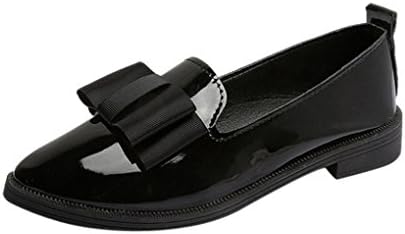 Women Loafer, Srogem Women's Patent Leather Slip On Oxfords Shoes Flat Low Heel Sweet Bow Casual Ankle Shoes (8 B (M) US, Black)