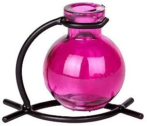 Moda Chic Fuchsia Glass Ball Vase With Black Metal Stand 1/pc ~ G78 Floral Vase ~ Bud Vase ~ Flower Vase ~ Decorative Vase ~ Incense Holder