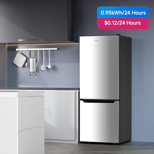BANGSON 7.1 Cu.Ft Refrigerator with Freezer, Apartment Size Fridge with Bottom Freezer, for Apartment, Office, Kitchen and Garage, Stainless Steel, Silver