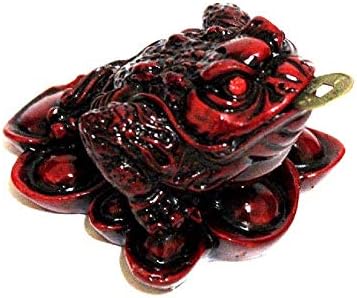 Monkey King TM Feng Shui Three Legged Wealth Money Frog or Money Toad on The Pile of Yuan Bao and Base to Attract Wealth and Good Luck (Red)