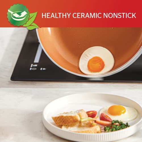 SUNHOUSE 11 inch Ceramic Nonstick Frying Pan with Lid Soft Grip