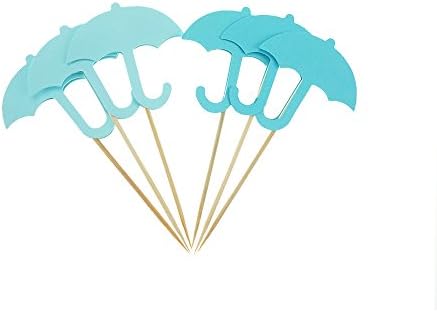 Blue Umbrella Cake Cupcake Toppers Picks for Wedding Birthday Baby Shower Party Decorations Supplies, Pack of 24 by GOCROWN