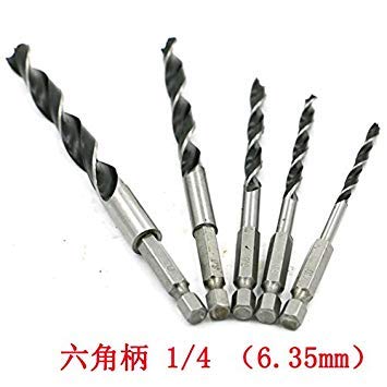 Generic 5pcs Wood Drill Bit Set 4mm 5mm 6mm 8mm 10mm 1/4" Hex Shank High Carbon Steel Woodworking Hole Cut Reaming Cone Drill Bit Reamer