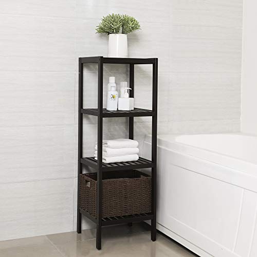 SONGMICS 4-Tier Bamboo Bathroom Shelf, Narrow Shelving Unit ...