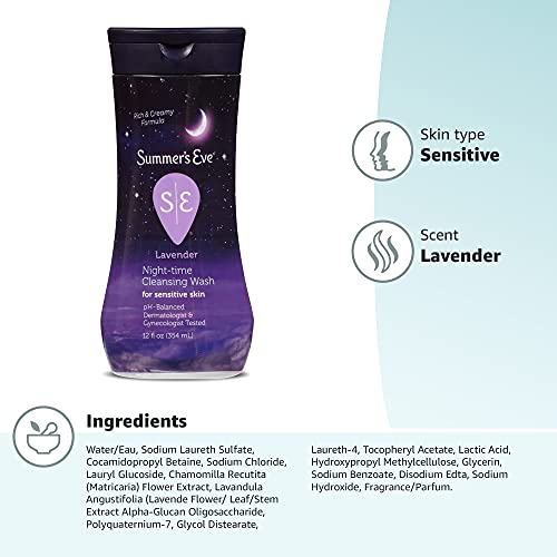 Summer's Eve Lavender Night-time Daily Refreshing All Over Feminine Body Wash, Removes Odor, Feminine Wash pH Balanced, 12 fl oz