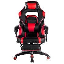 Merax Racing Office Chair Blue and Black PU Leather Home Office Chair Computer Gaming Chair with Headrest and Lumbar Support (Red)
