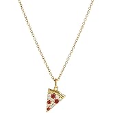 Dainty Pizza Simulated Crystal Pendant Necklace for Women Gold-Plated Cute Red Simulated Cubic Zirconia Exquisite Tiny Sparkly Creative Food Triangle Cheese Charm Chain Necklaces Jewelry Daughter BFF