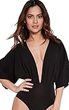 RUIGO Women's Sexy Deep V-neck Bawting Tight Bodysuit Jumpsuit One Piece Leotard (M, Black)