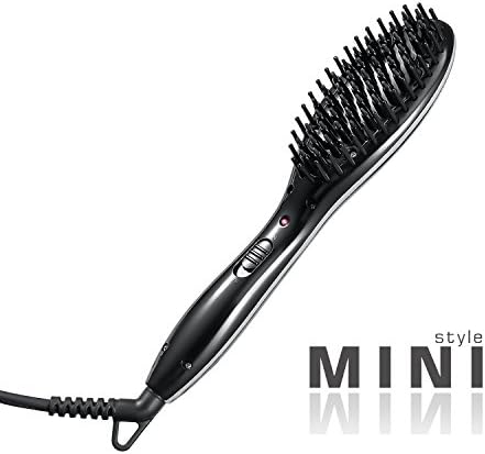 Topvan Mini Hair Straightener Brush Ceramic Straightening Comb Portable Travel (Black)