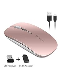 Picktech Q5 - Ratón inalámbrico recargable (2,4 G, inalámbrico, ultrafino, receptor USB y adaptador tipo C, compatible con PC, portátil, ordenador de sobremesa)