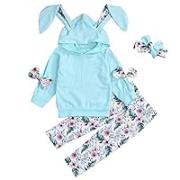 URMAGIC Baby Girls Clothes Long Sleeve Hoodie Floral Printed Pants with Bowknot Headband Winter Clothing Set Blue