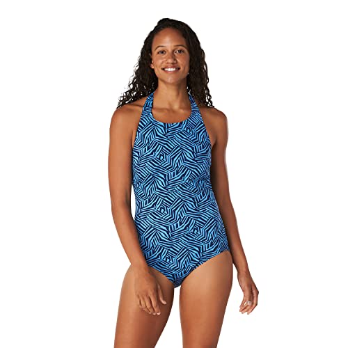 Speedo Women’s Swimsuit One Piece V-Neck Shirred Halter Moderate Cut