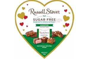 SWEETSOME Russell Stover Sugar Free Assorted Chocolate Candy Heart Shaped Box, Perfect for Valentines Day, Mothers day or any special occasion Sugar Free Assorted, Individually Wrapped, Chocolates Heart Box , 8.3 oz, 16 Pieces - (1 Tray)