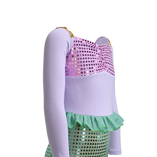 Spring Long Sleeves Mermaid Princess Dress Costume for Little Girls Purple