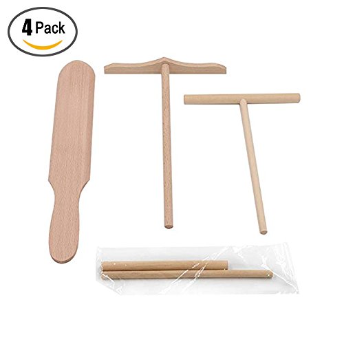 4 Pack Crepe Spreader and Spatula Set All Natural Beechwood and Finish -Comfortable Sizes Will Fit Any Crepe Pan