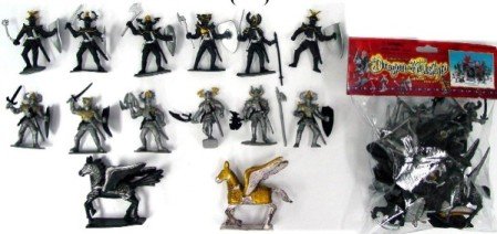 Dragons & Knights Figure Playset (12 Knights w/Weapons, Shields & 2 Winged Horses) (Bagged) 1/32 Playsets