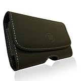 Horizontal Sideways Leather Belt Clip Case Cover Pouch Holster for Motorola DROID Turbo * Fits with Otterbox Commuter & Defender & Reflex