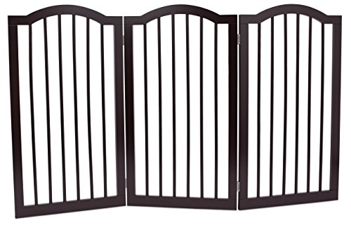 Internet's Best Arched Top Dog Gate for The Home, Doorway, Stairs | 3 Panel | 36in H x 60in W | Medium, Large Dogs, Puppies, Cat | Free Standing | Indoor Folding Pet Barrier | Wooden MDF | Espresso