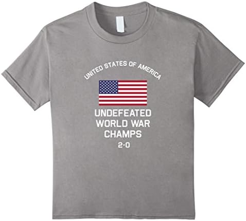Kids USA July 4 Undefeated World War Champs T-Shirt WW1 WW2 flag 8 Slate