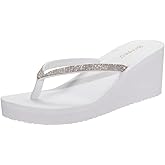 Ampeo Women's Wedge Sandals Rhinestone Thong Platform Flip Flops