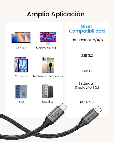 SilklandCable USB4 80Gbps para Thunderbolt 5 [Certificado USB-IF] - Ancho de Banda 120Gbps para 16K/Doble 8K, Carga 240W, 1m Compatible con Thunderbolt 4, MacBook M4 Pro, iPhone 17/16, SSD